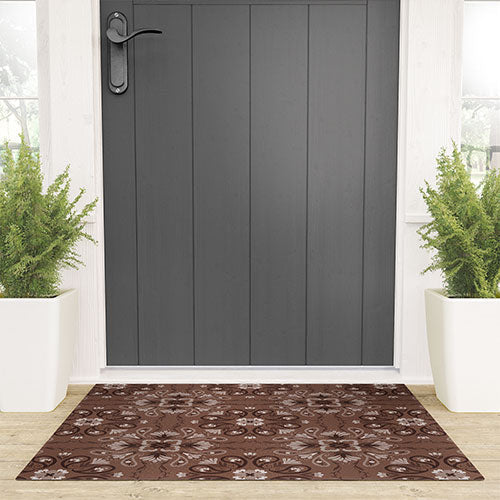 Pimlada Phuapradit Paisley Floral Tiles Brown Welcome Mat