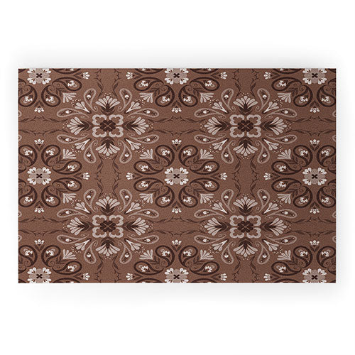 Pimlada Phuapradit Paisley Floral Tiles Brown Welcome Mat
