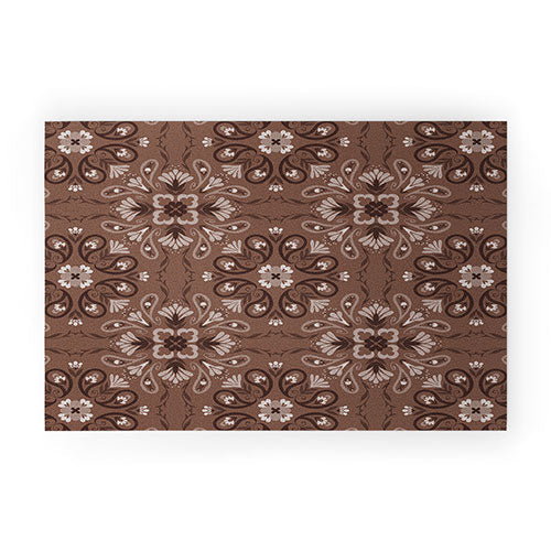 Pimlada Phuapradit Paisley Floral Tiles Brown Welcome Mat