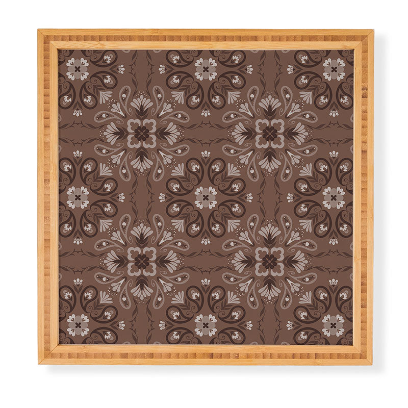 Pimlada Phuapradit Paisley Floral Tiles Brown Framed Wall Art
