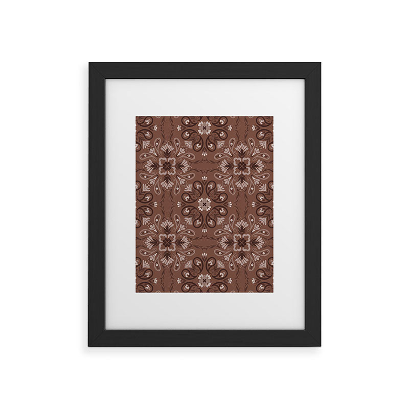Pimlada Phuapradit Paisley Floral Tiles Brown Framed Art Print