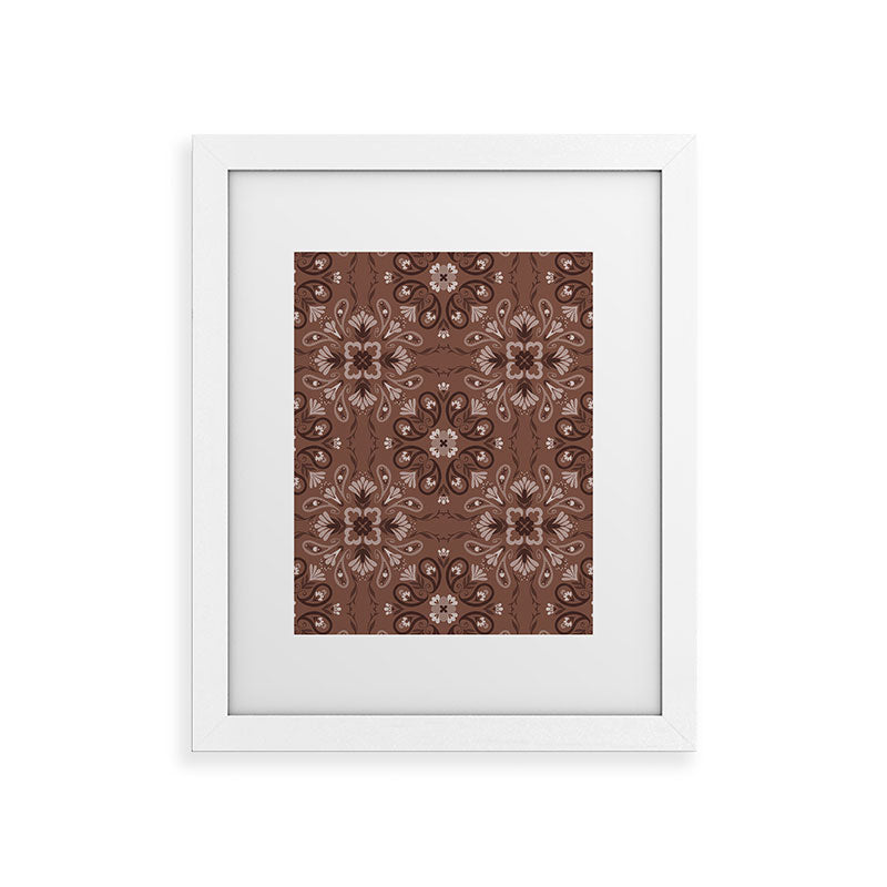 Pimlada Phuapradit Paisley Floral Tiles Brown Framed Art Print