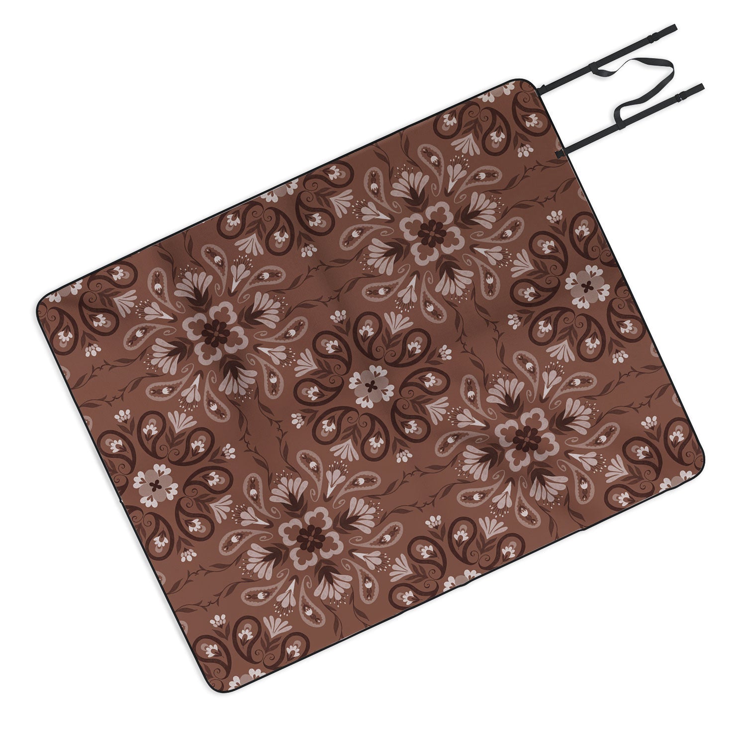 Pimlada Phuapradit Paisley Floral Tiles Brown Picnic Blanket