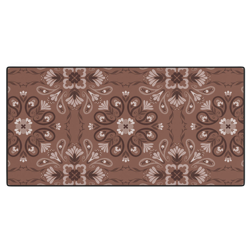Pimlada Phuapradit Paisley Floral Tiles Brown Desk Mat