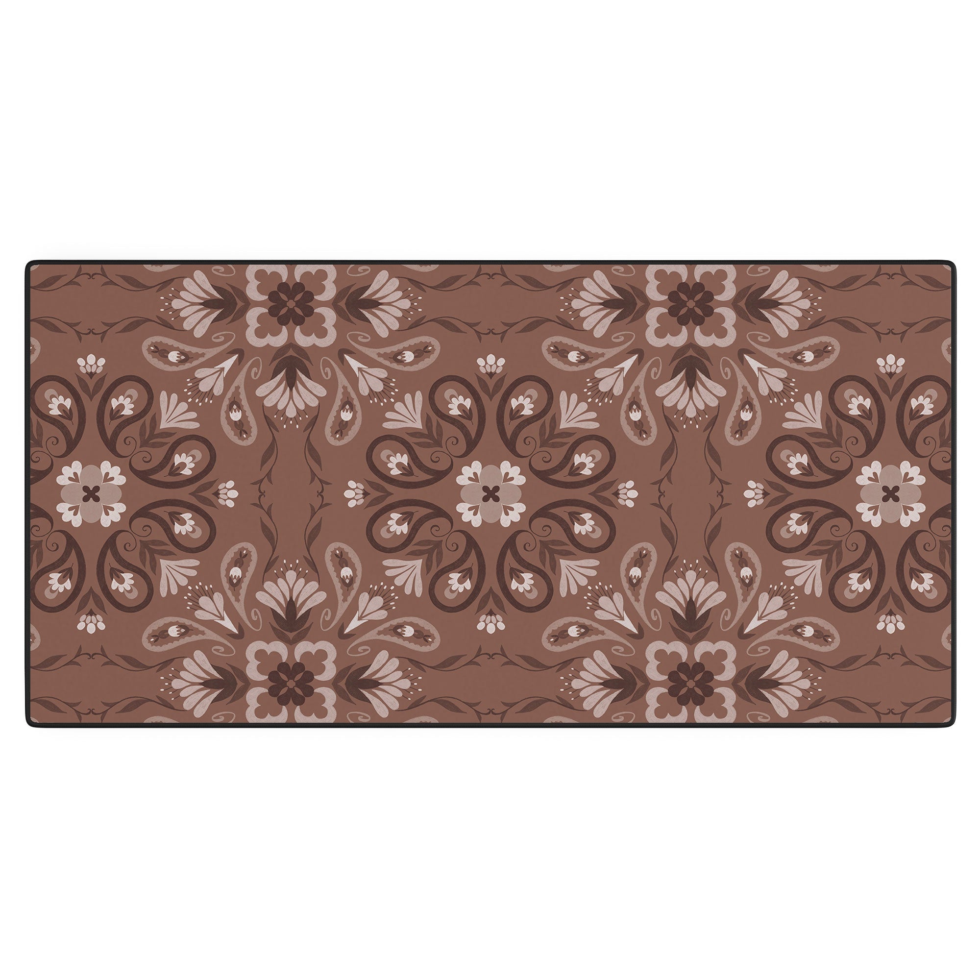 Pimlada Phuapradit Paisley Floral Tiles Brown Desk Mat