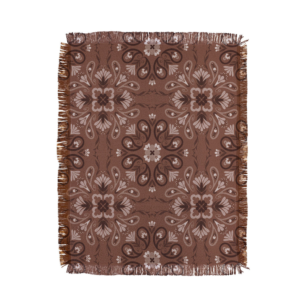 Pimlada Phuapradit Paisley Floral Tiles Brown Throw Blanket