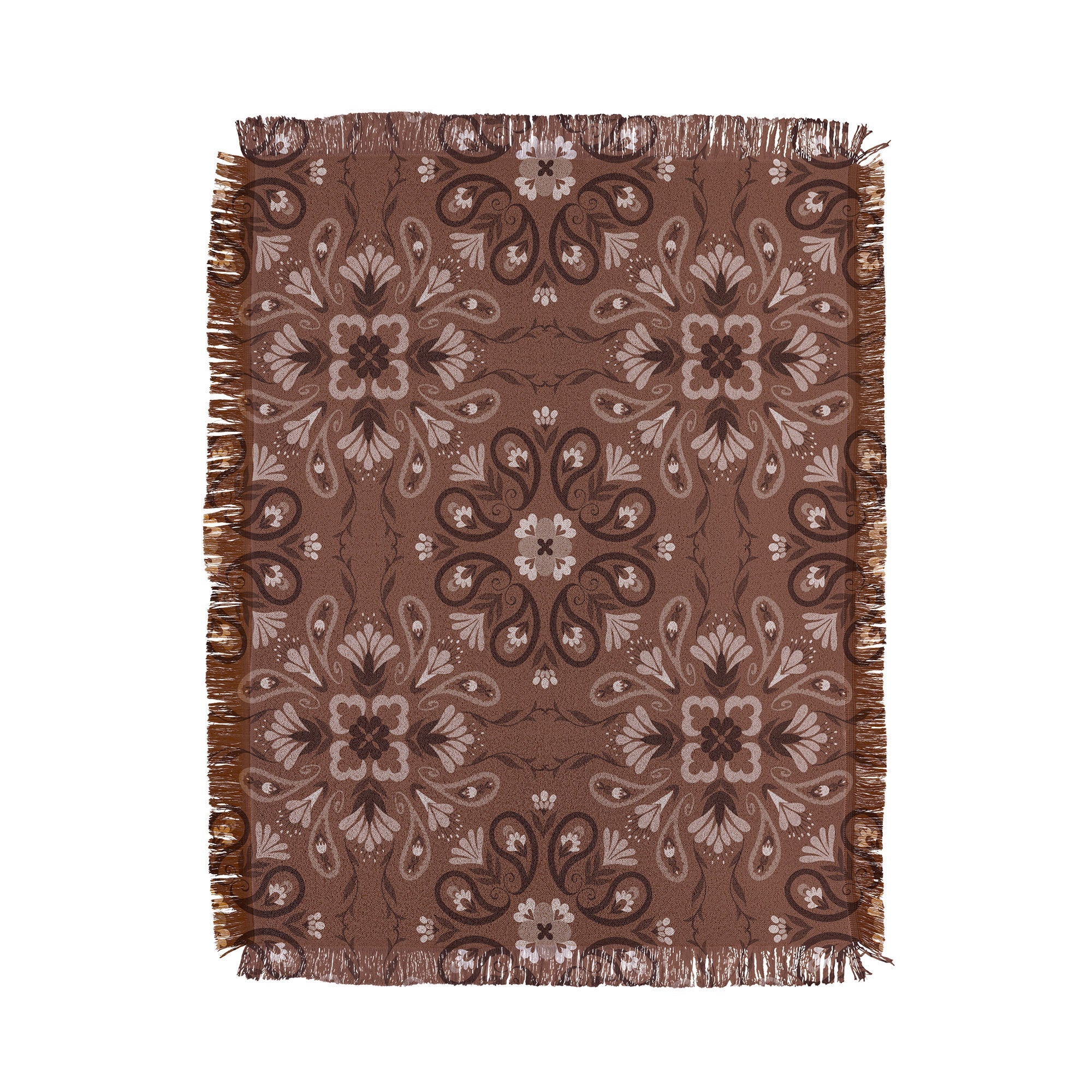 Pimlada Phuapradit Paisley Floral Tiles Brown Throw Blanket
