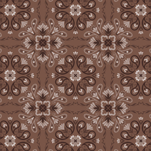Pimlada Phuapradit Paisley Floral Tiles Brown Shower Curtain