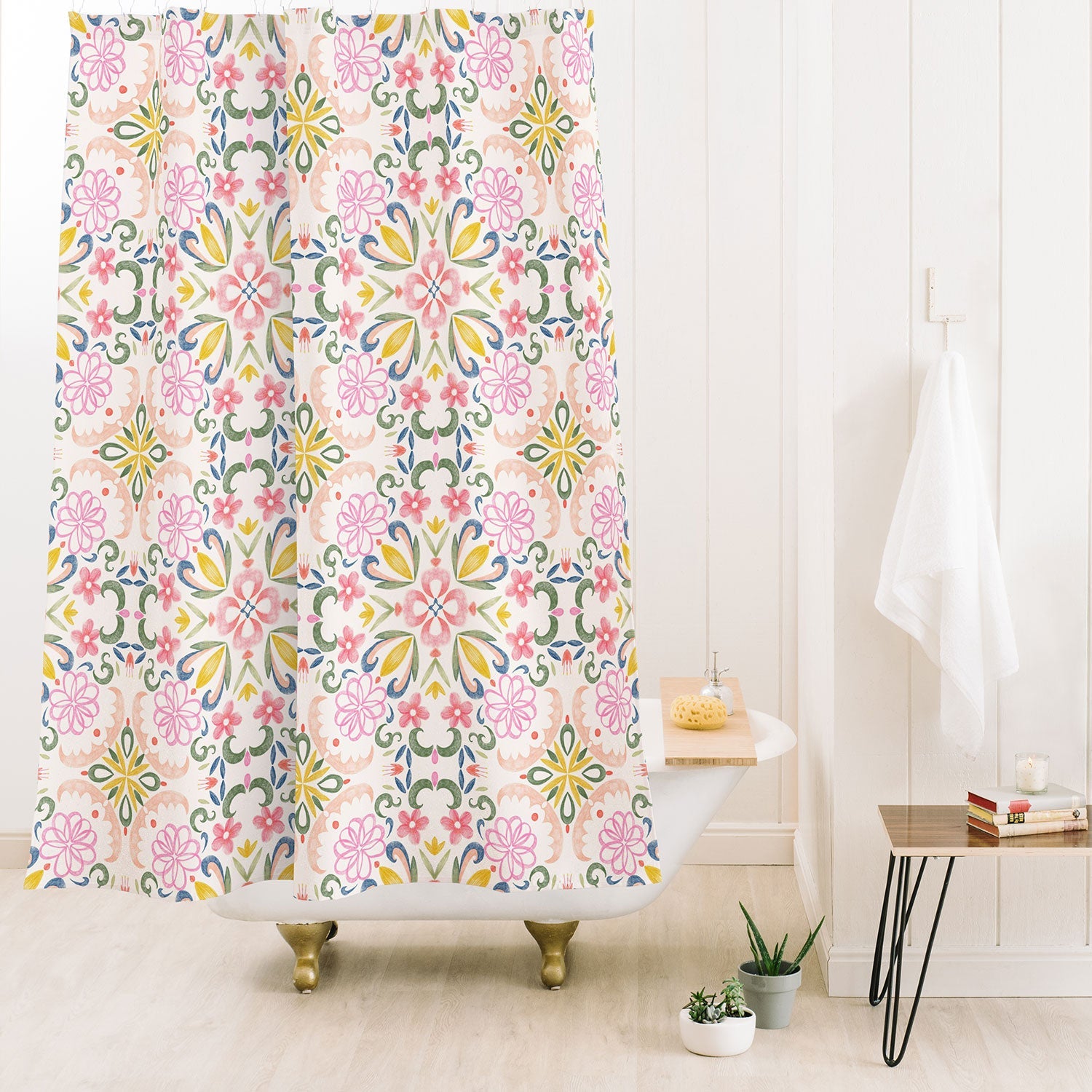 Pimlada Phuapradit Pastel Floral tile Shower Curtain