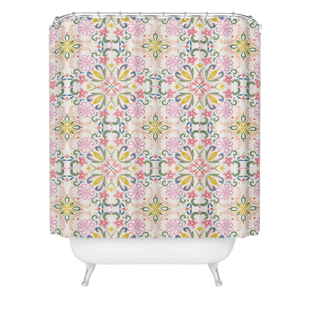 Pimlada Phuapradit Pastel Floral tile Shower Curtain