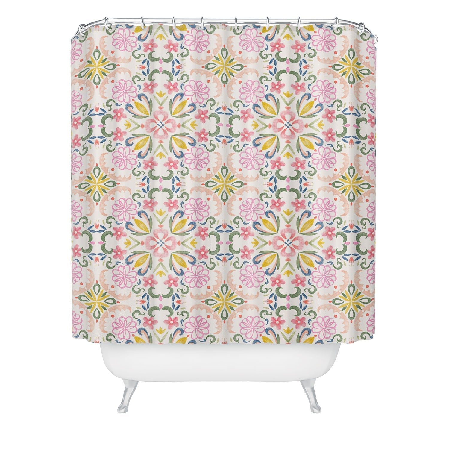 Pimlada Phuapradit Pastel Floral tile Shower Curtain