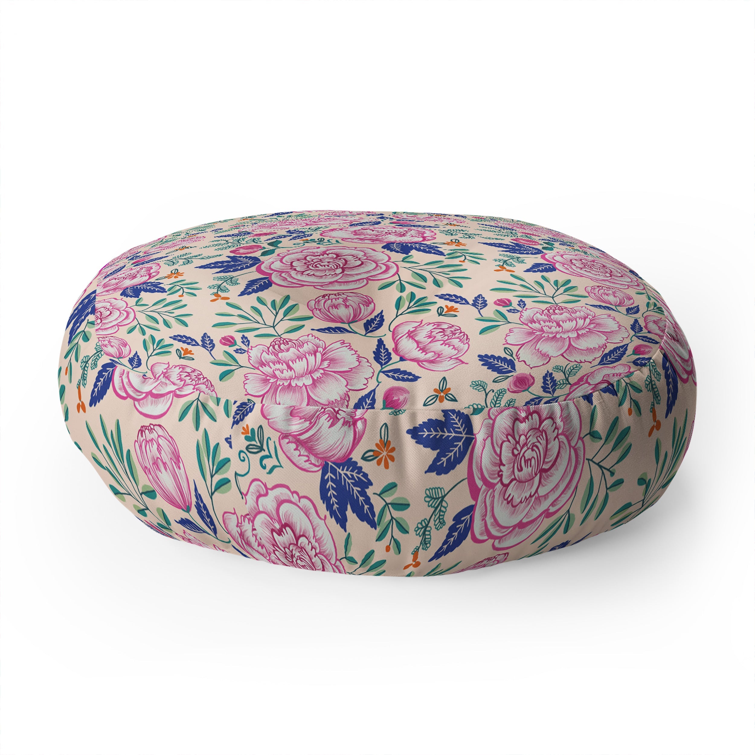 Pimlada Phuapradit Pink Peonies Pattern Floor Pillow Round