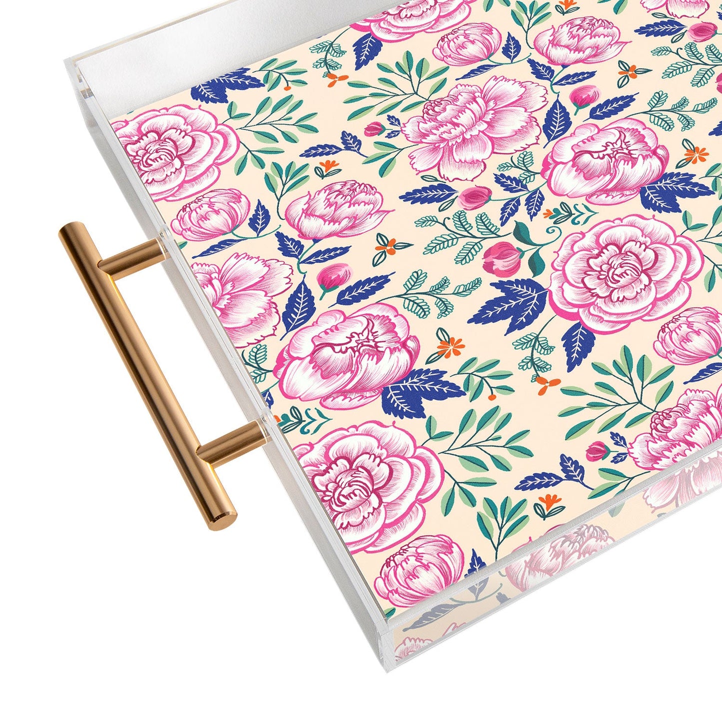 Pimlada Phuapradit Pink Peonies Pattern Acrylic Tray
