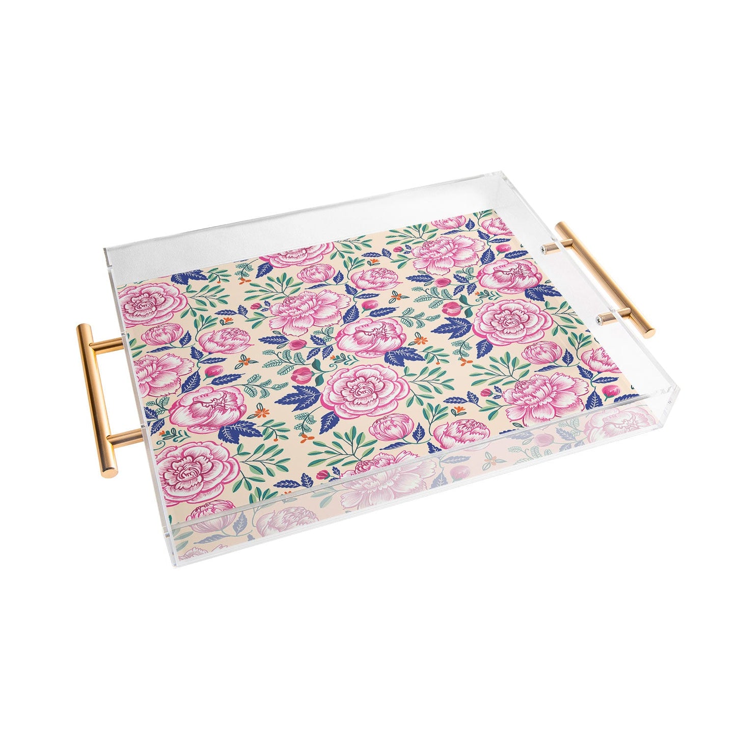 Pimlada Phuapradit Pink Peonies Pattern Acrylic Tray