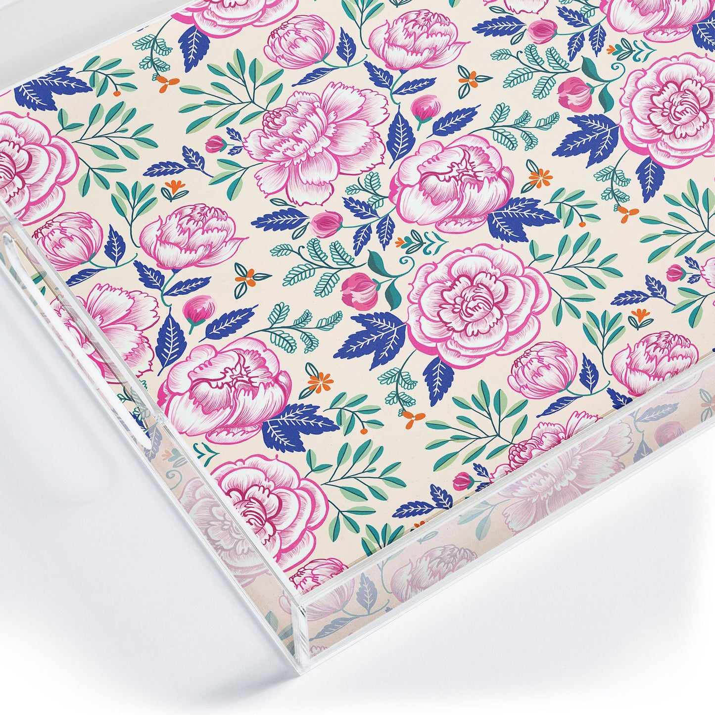 Pimlada Phuapradit Pink Peonies Pattern Acrylic Tray