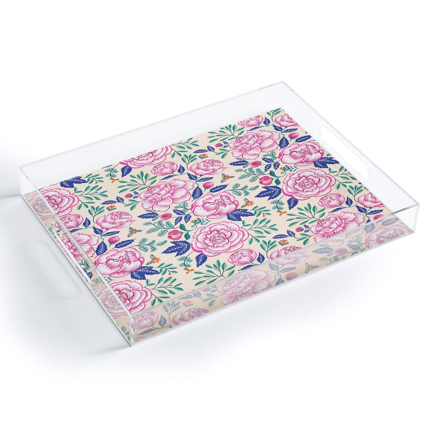 Pimlada Phuapradit Pink Peonies Pattern Acrylic Tray
