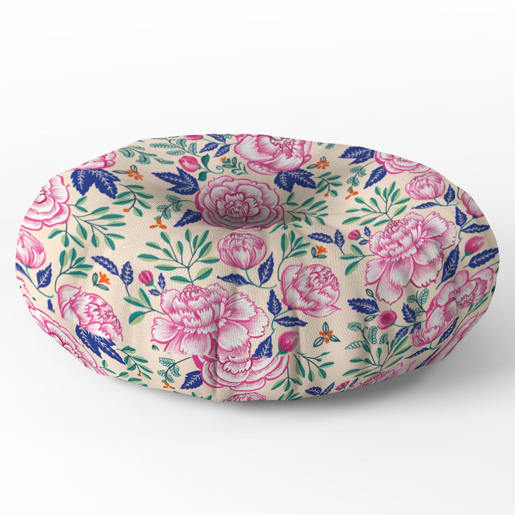 Pimlada Phuapradit Pink Peonies Pattern Floor Pillow Round