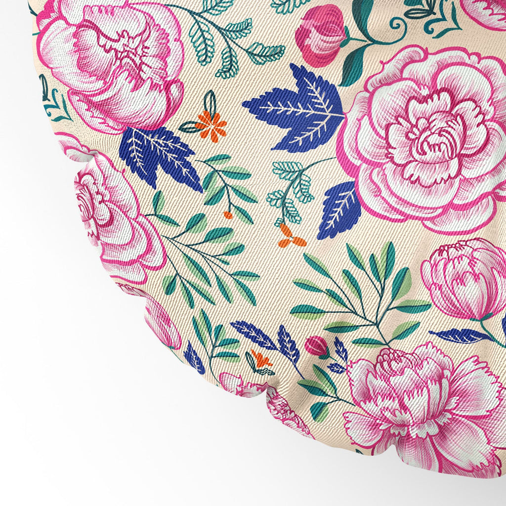 Pimlada Phuapradit Pink Peonies Pattern Floor Pillow Round