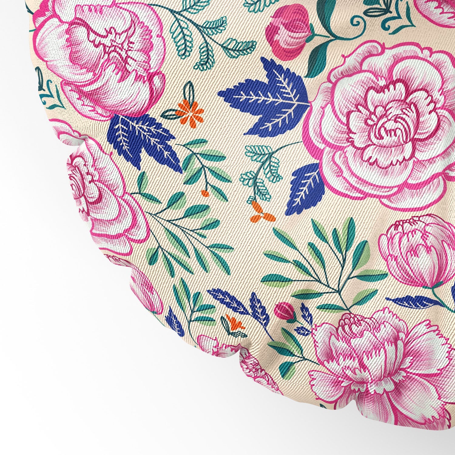 Pimlada Phuapradit Pink Peonies Pattern Floor Pillow Round