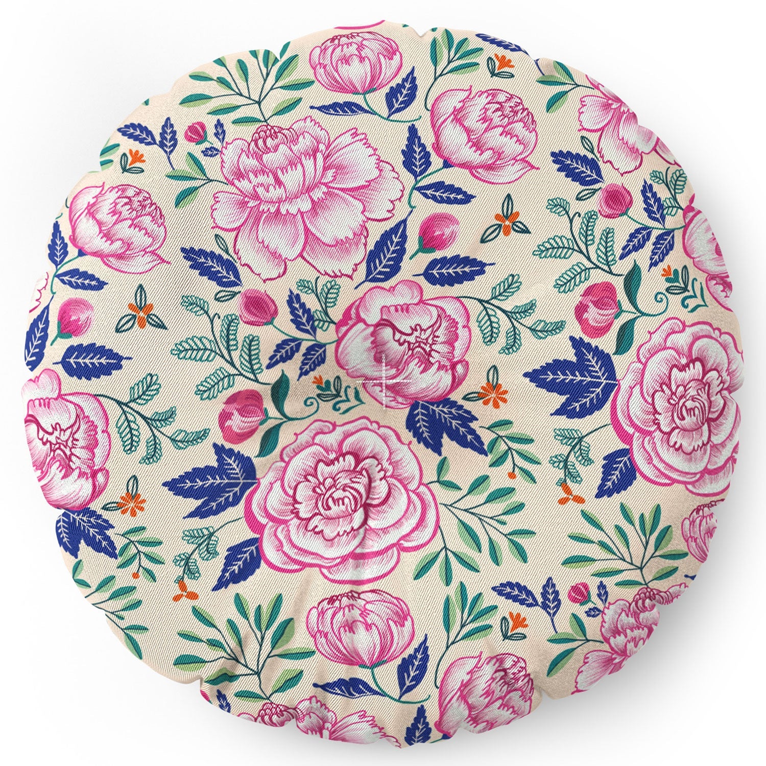 Pimlada Phuapradit Pink Peonies Pattern Floor Pillow Round