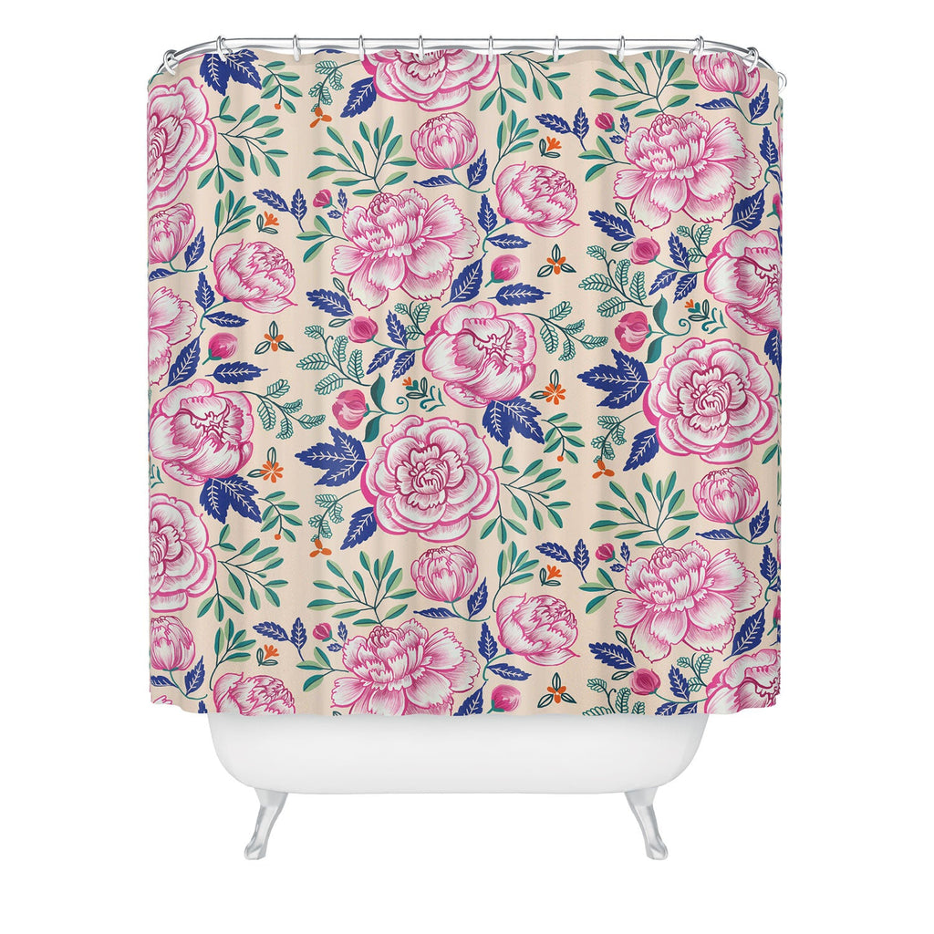 Pimlada Phuapradit Pink Peonies Pattern Shower Curtain