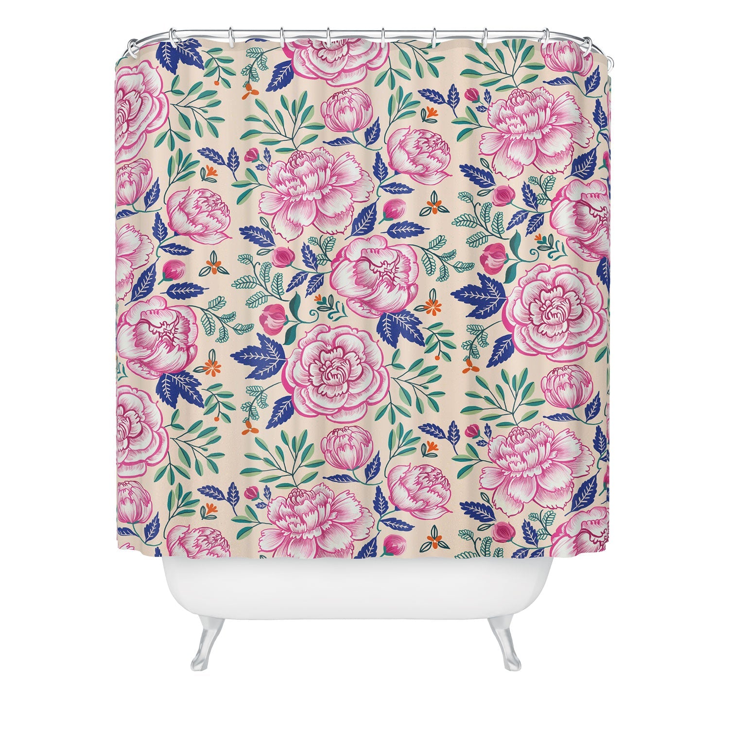 Pimlada Phuapradit Pink Peonies Pattern Shower Curtain