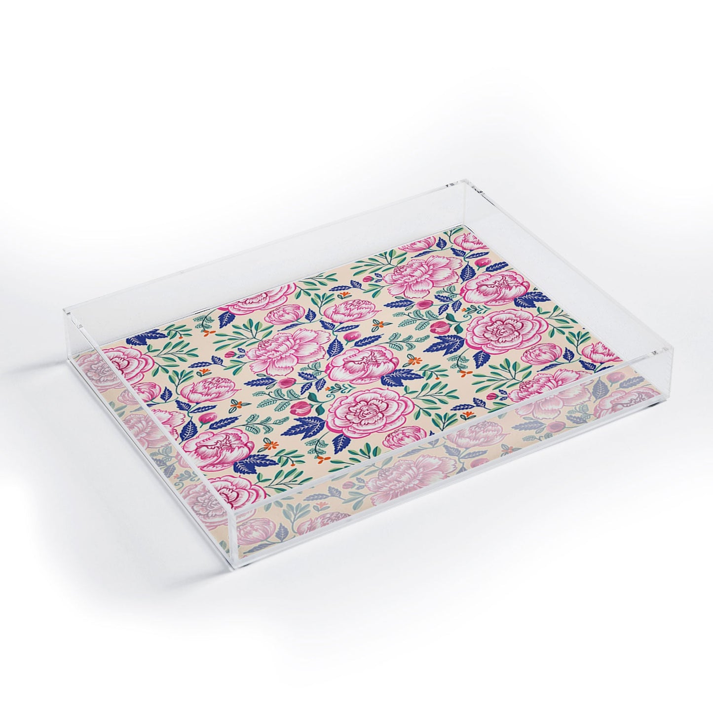 Pimlada Phuapradit Pink Peonies Pattern Acrylic Tray