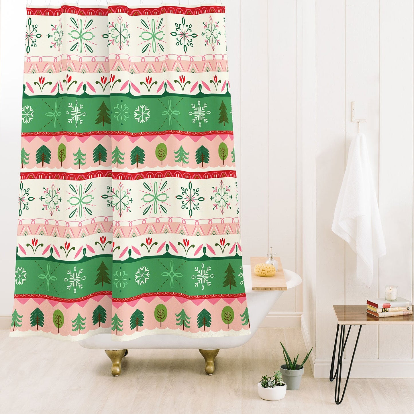 Pimlada Phuapradit snowflake stripes Shower Curtain