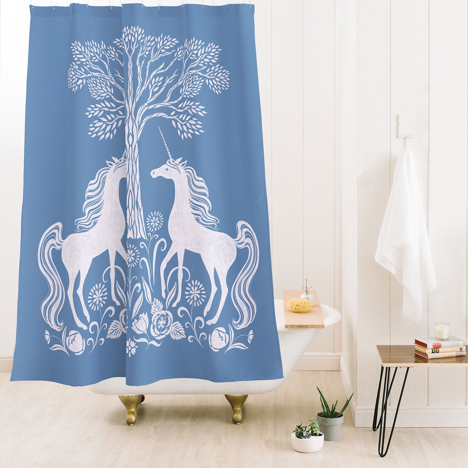 Pimlada Phuapradit Unicorn Forest Blue Shower Curtain