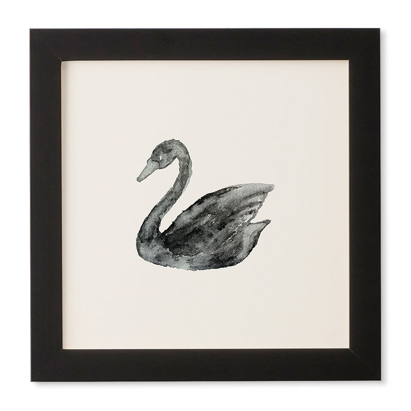 Pink Water Elegant black white swan Framed Wall Art