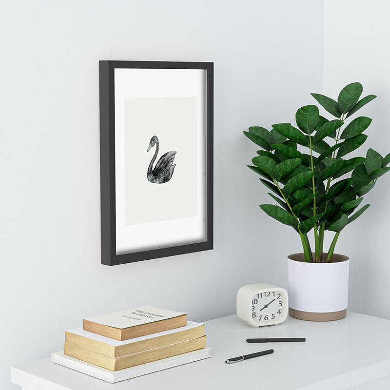 Pink Water Elegant black white swan Recessed Framing Rectangle