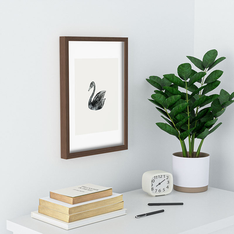 Pink Water Elegant black white swan Recessed Framing Rectangle