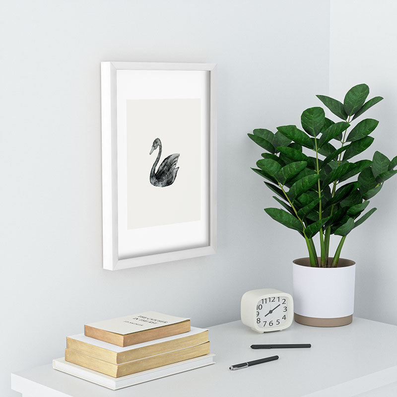 Pink Water Elegant black white swan Recessed Framing Rectangle