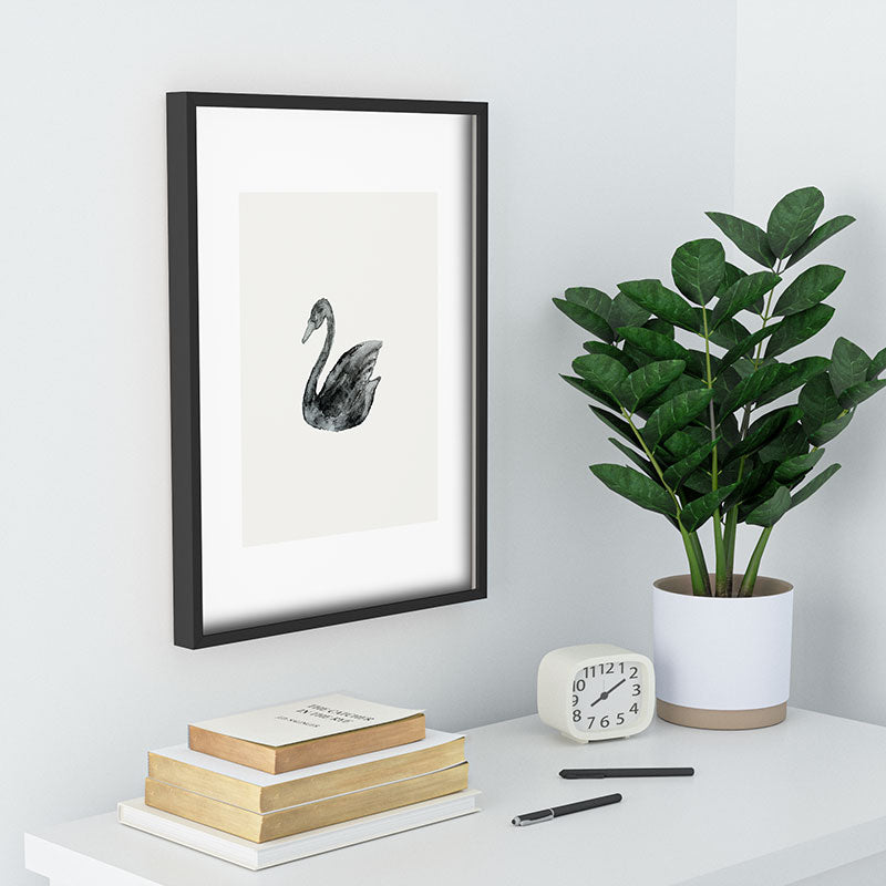Pink Water Elegant black white swan Recessed Framing Rectangle