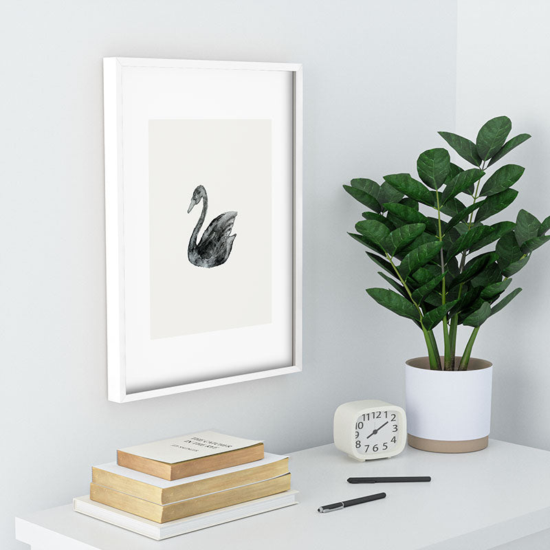 Pink Water Elegant black white swan Recessed Framing Rectangle
