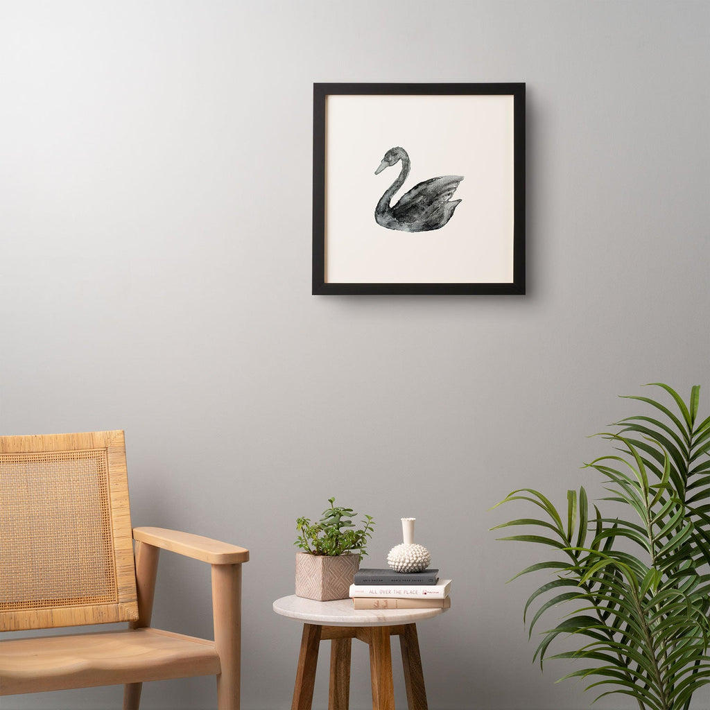 Pink Water Elegant black white swan Framed Wall Art
