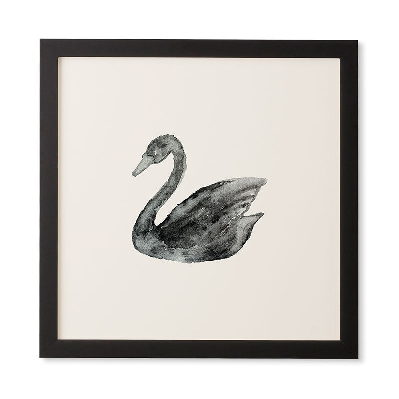 Pink Water Elegant black white swan Framed Wall Art