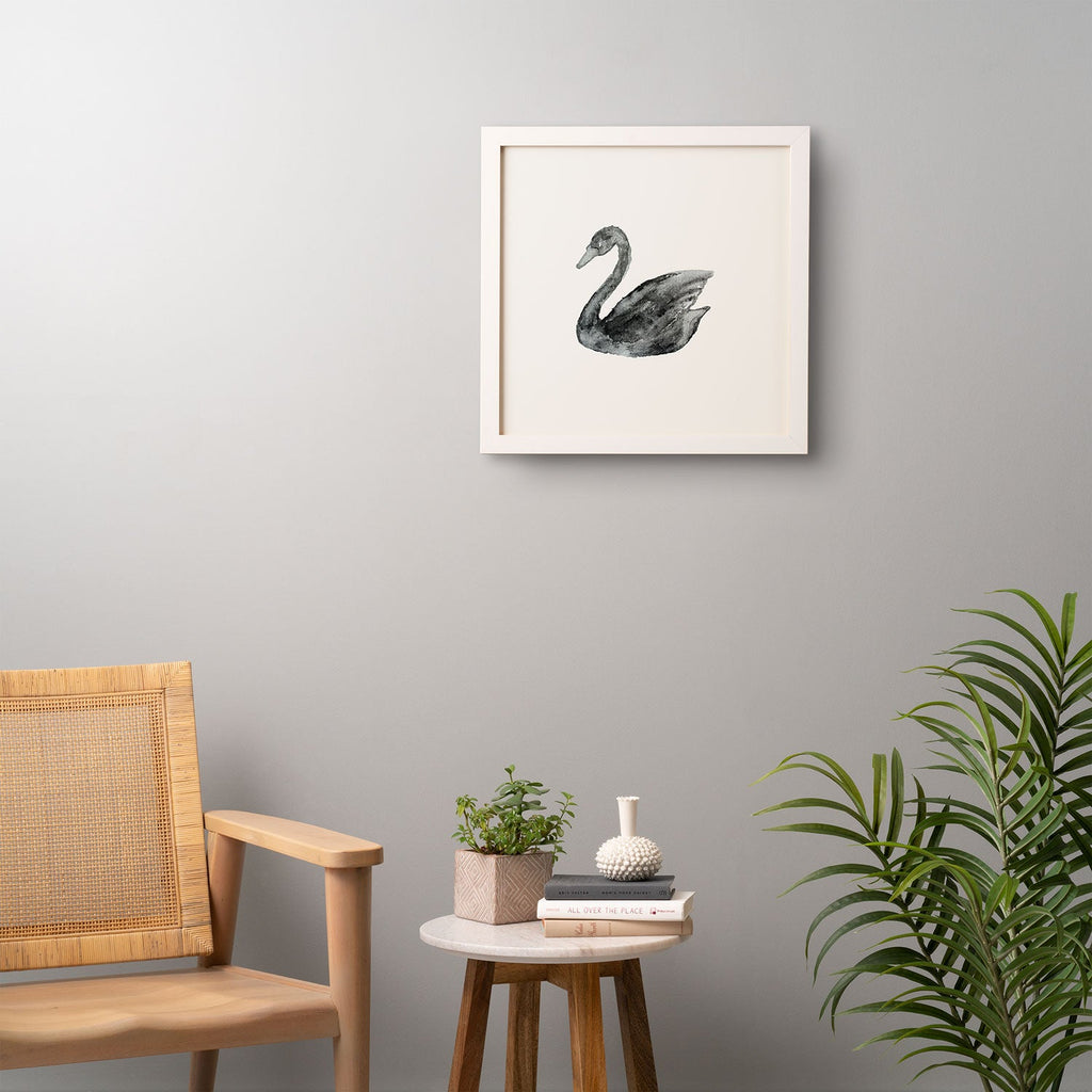 Pink Water Elegant black white swan Framed Wall Art