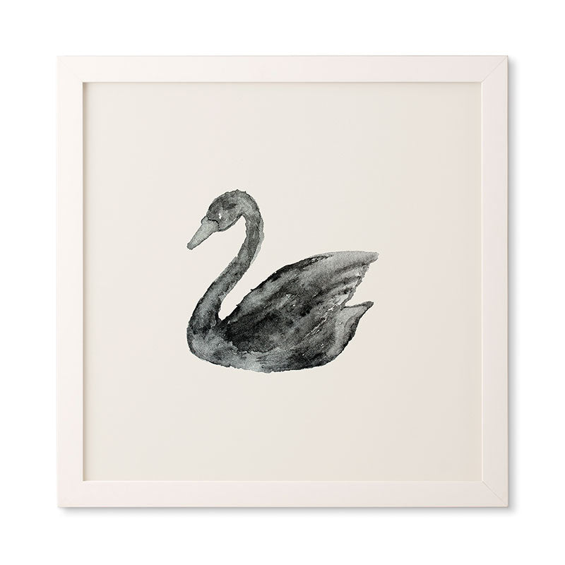 Pink Water Elegant black white swan Framed Wall Art