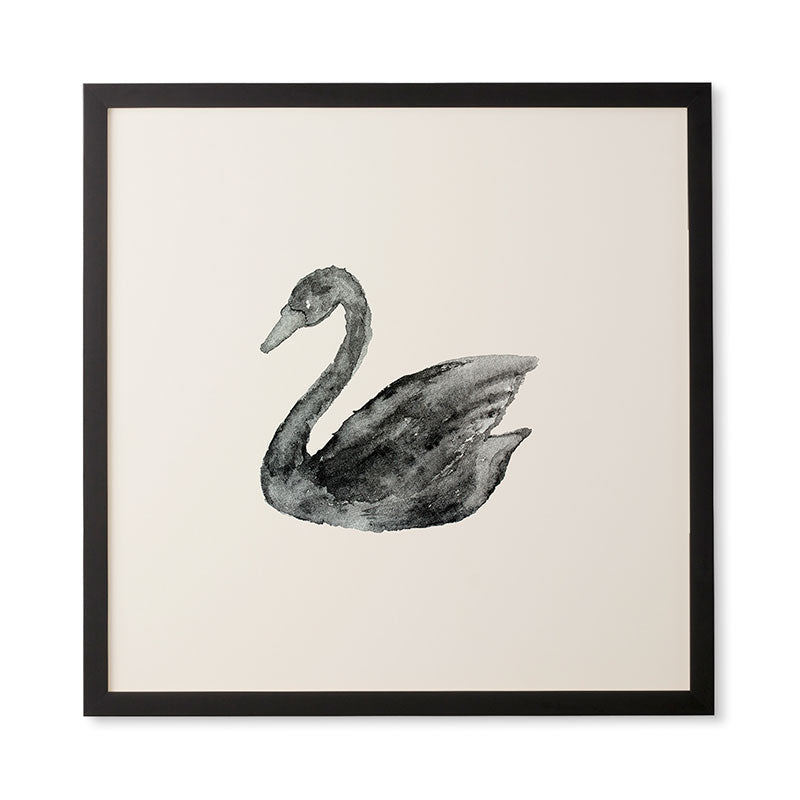 Pink Water Elegant black white swan Framed Wall Art
