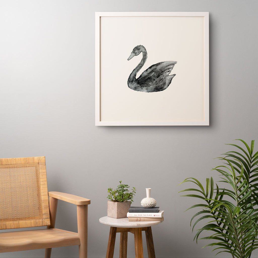 Pink Water Elegant black white swan Framed Wall Art