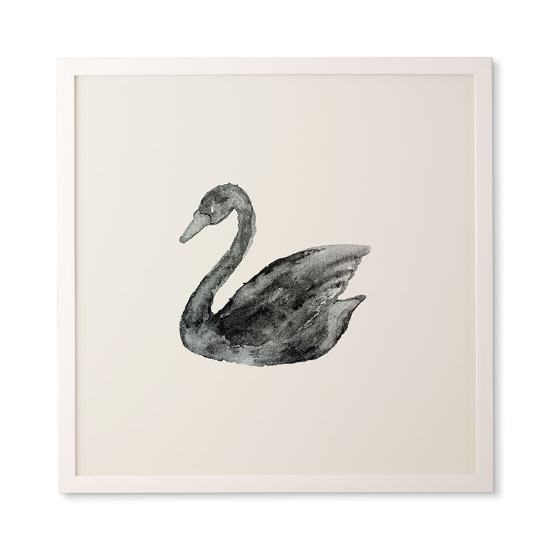 Pink Water Elegant black white swan Framed Wall Art