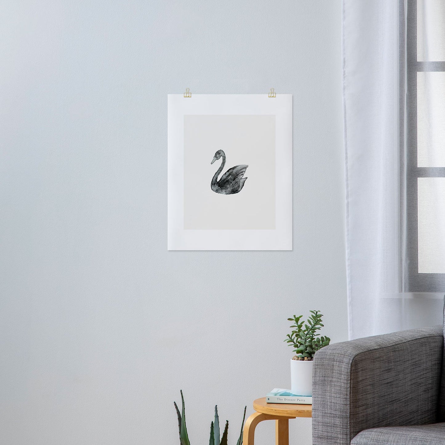 Pink Water Elegant black white swan Art Print