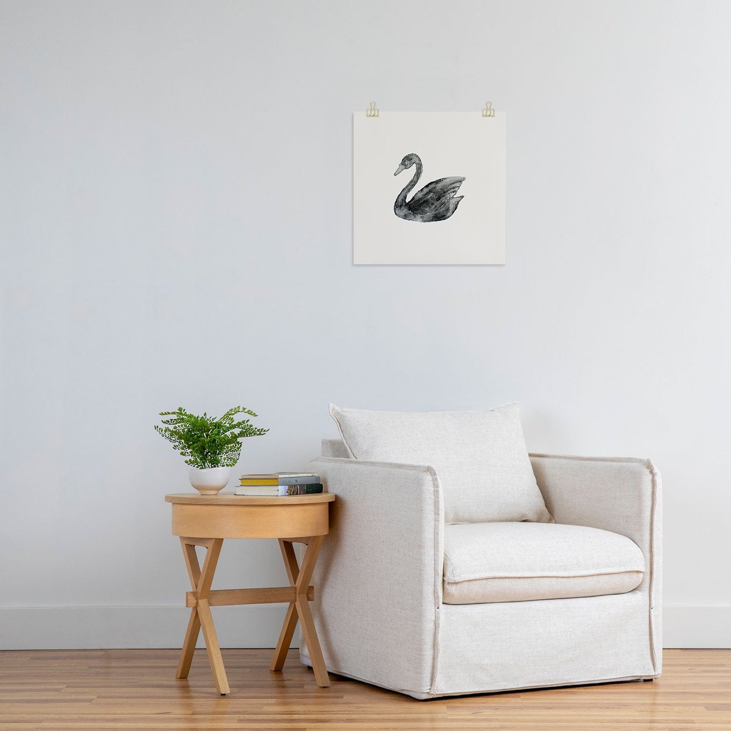 Pink Water Elegant black white swan Art Print