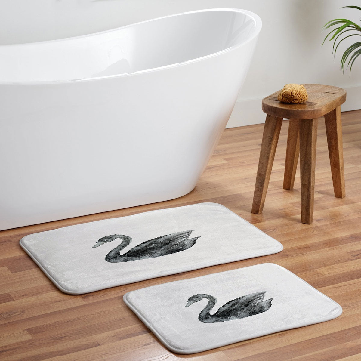 Pink Water Elegant black white swan Memory Foam Bath Mat