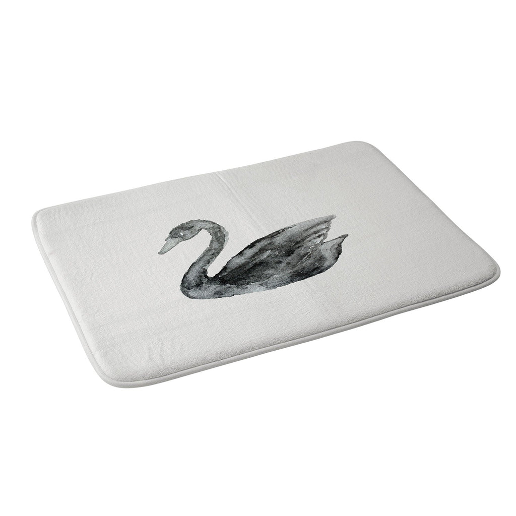 Pink Water Elegant black white swan Memory Foam Bath Mat
