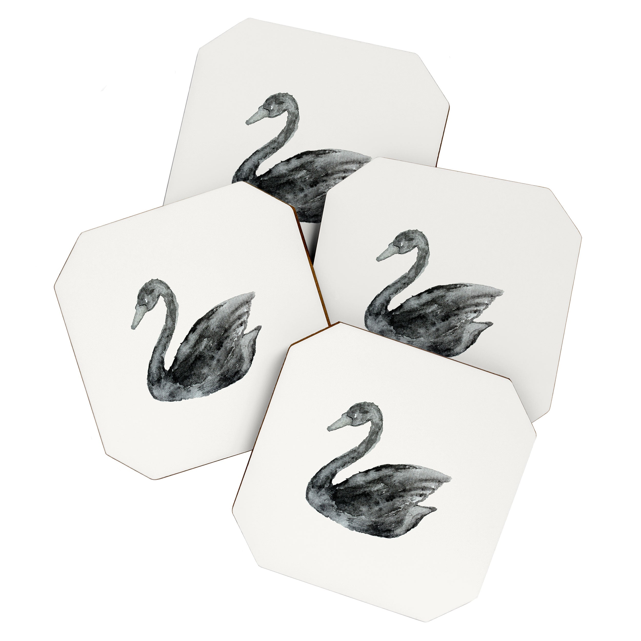 Pink Water Elegant black white swan Coaster Set