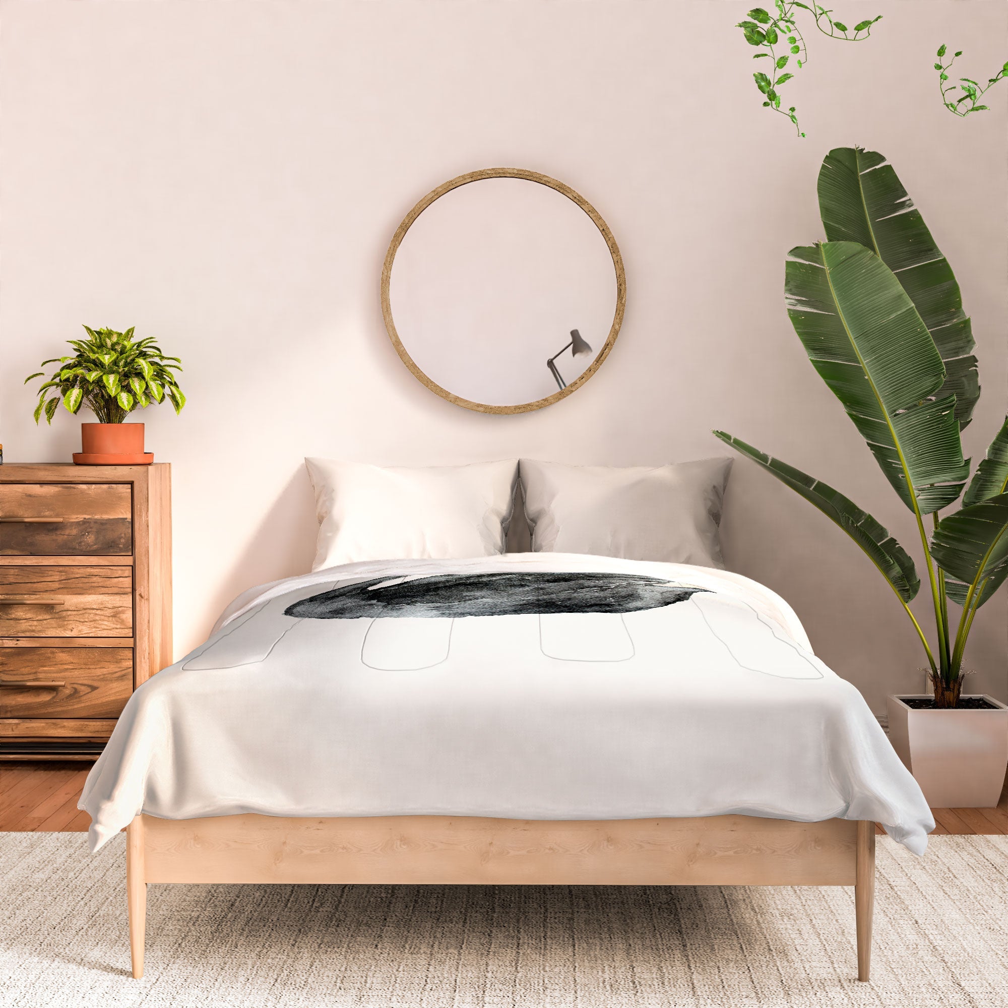 Pink Water Elegant black white swan Comforter