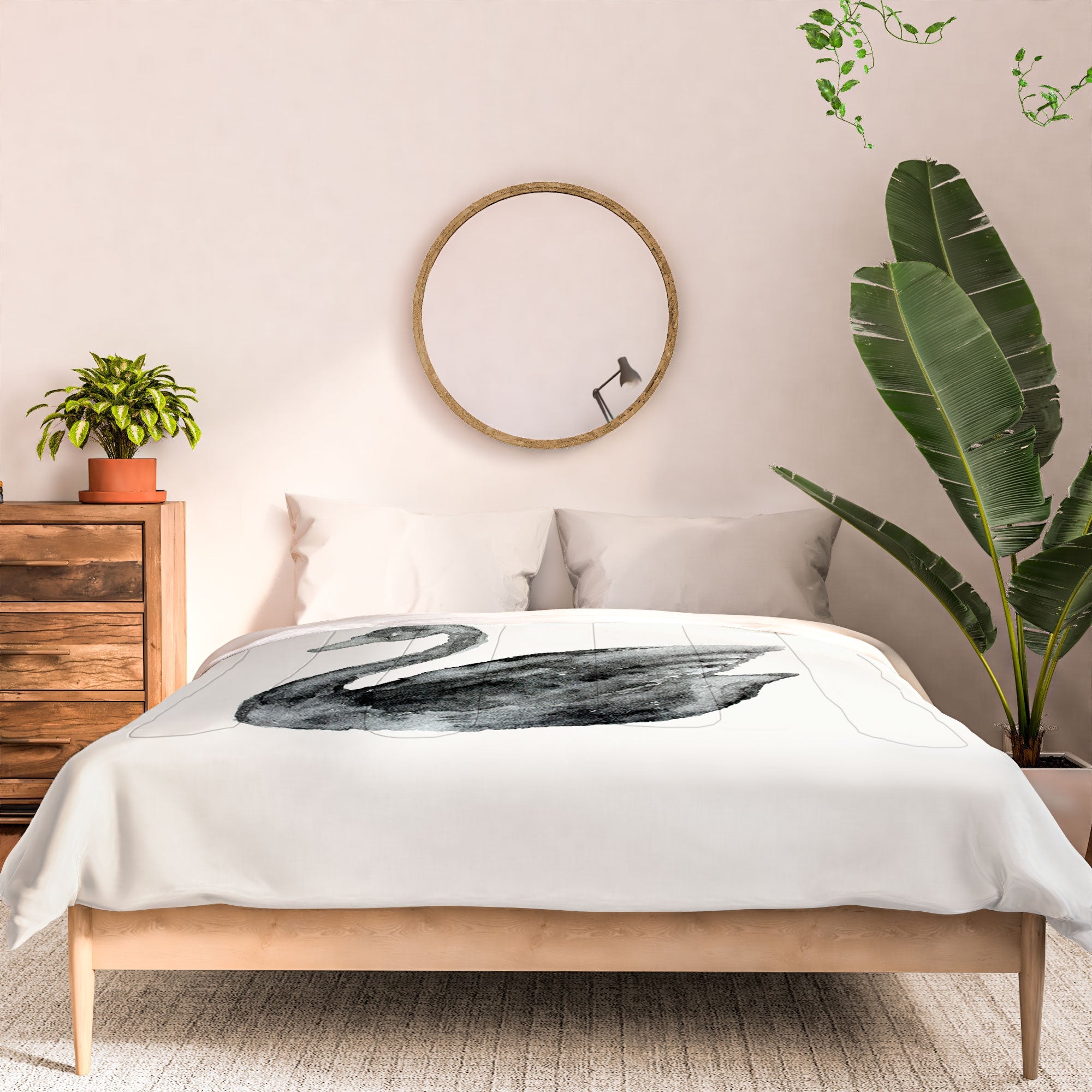 Pink Water Elegant black white swan Comforter