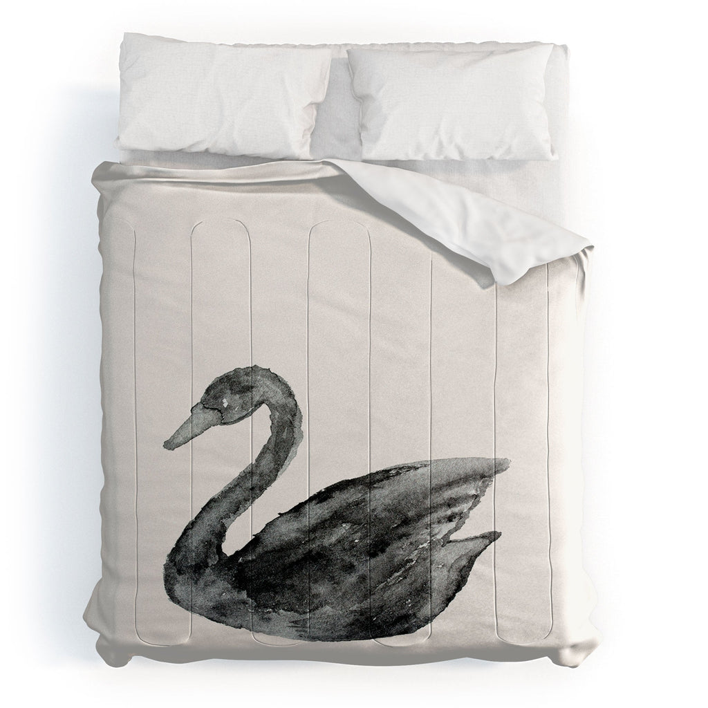Pink Water Elegant black white swan Comforter